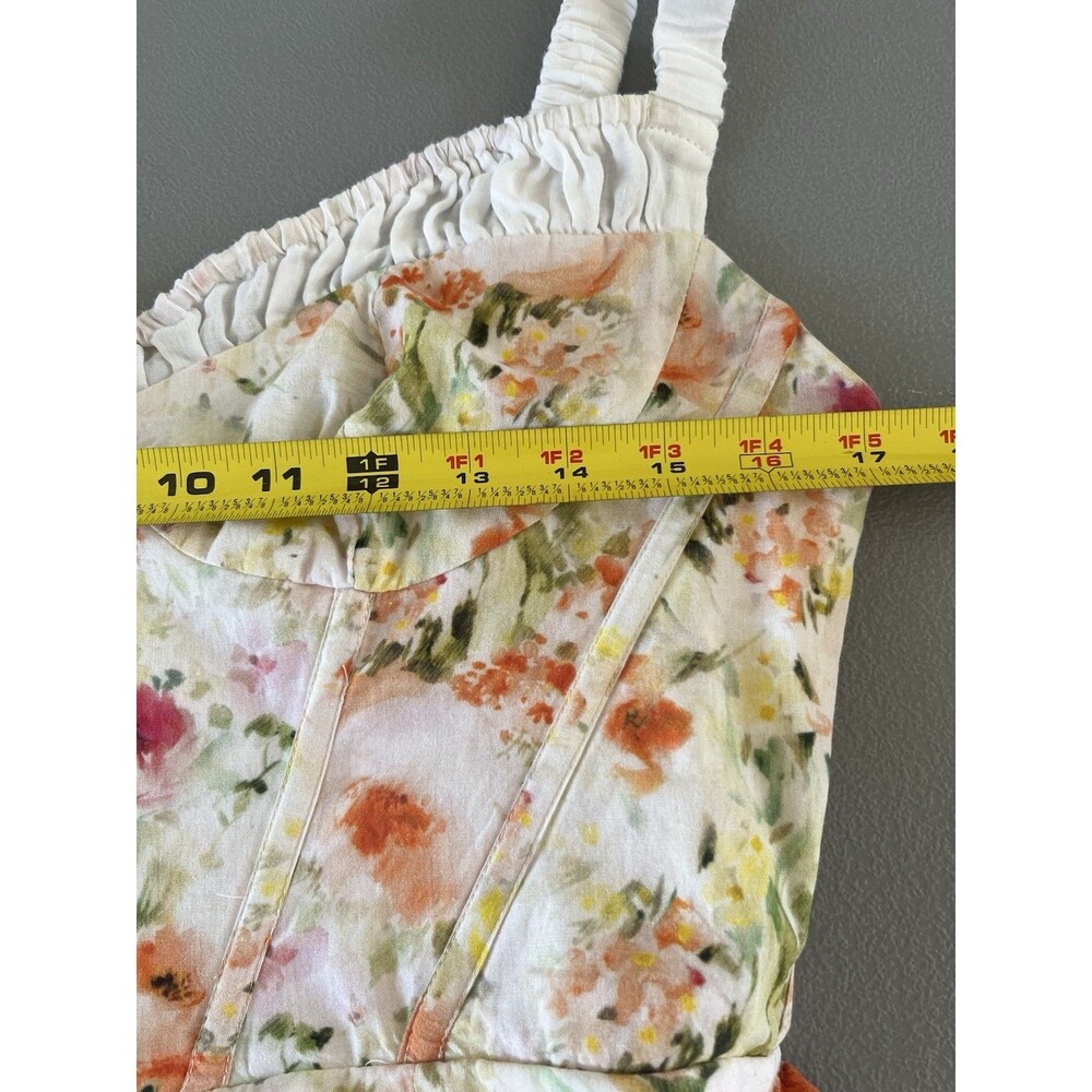 ASTR Julietta Milkmaid Dress Floral Slit Midi Medium Orange Green Cottagecore - Picture 4 of 11